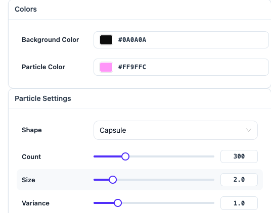 Antigravity background effect settings