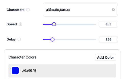 Character Cursor settings panel