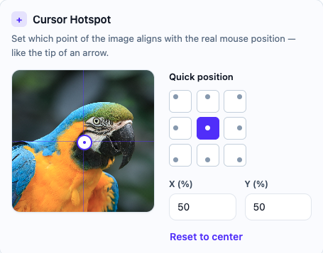 Cursor image hotspot alignment control, Pro feature