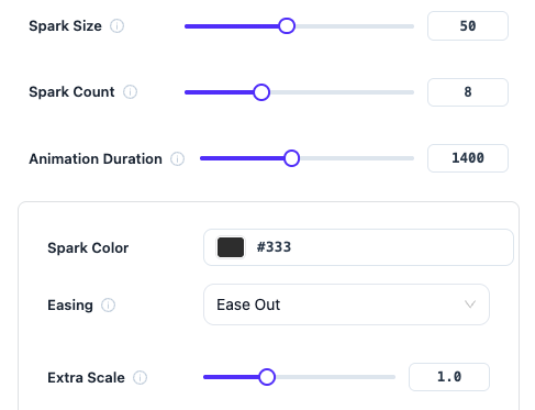 Click Spark particle effect settings, Pro feature